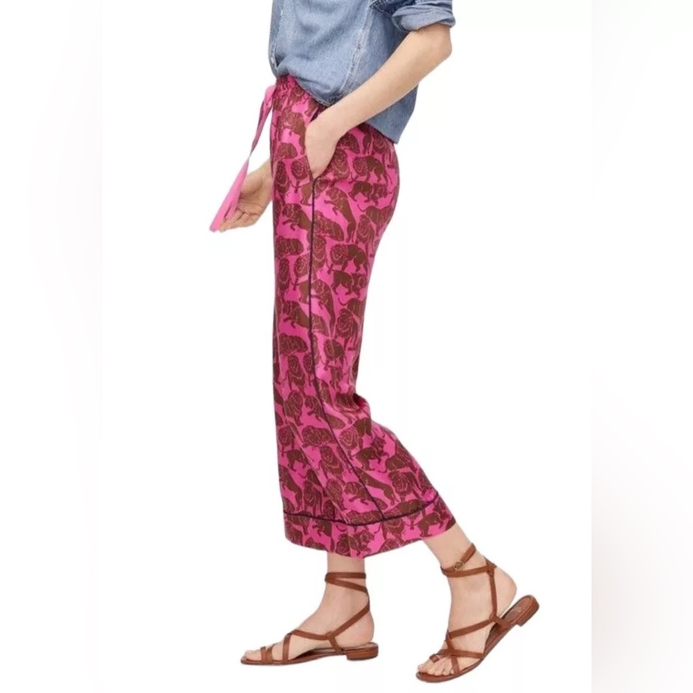 J.Crew Collection 100% Silk Relaxed Pants in Sleepy Lions Pink Pajama SIZE 4 - Picture 2 of 7